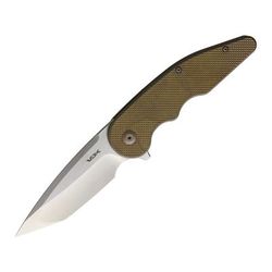 VDK Knives Wasp Framelock Folding Knife 4.75in Closed 3.5in Satin Bohler M390 SS Tanto Blade Bronze Checkered Titanium Handle Pocket Clip VDK011