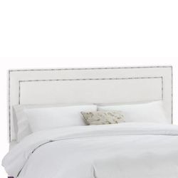 Velvet with Brass Nailhead Trim Queen Headboard by Skyline Furniture in White