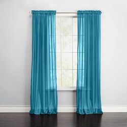 BH Studio Sheer Voile Rod-Pocket Panels -Set of 2 by BH Studio in Dark Turquoise (Size 120"W 108"L) Window Curtains