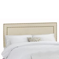 Velvet with Brass Nailhead Trim Queen Headboard by Skyline Furniture in Buckwheat