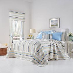100% Cotton Florence Oversized Bedspread by BrylaneHome in Sky Blue Stripe (Size QUEEN)