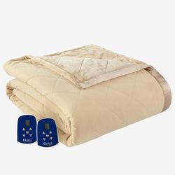Micro Flannel® Reverse to Ultra Velvet® Electric Blanket by Shavel Home Products in Camel (Size KING)