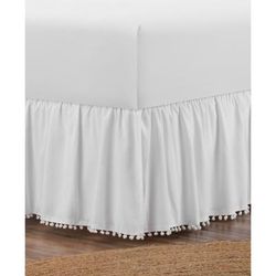 Belles & Whistles Pom Pom Trim 15" Drop Bed Skirt by Levinsohn Textiles in White (Size KING)