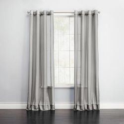 Wide Width BH Studio Sheer Voile Grommet Panel by BH Studio in Silver (Size 56" W 72" L) Window Curtain