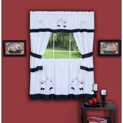 Wide Width Gourmet Embellished Cottage Window Curtain Set by Achim Home Décor in Black (Size 58" W 36" L)
