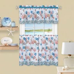 Wide Width Coastal Tier and Valance Window Curtain Set by Achim Home Décor in Blue (Size 58" W 24" L)