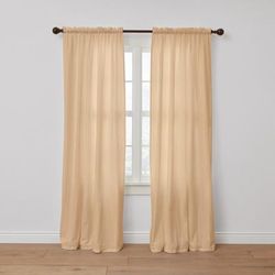 Wide Width Poly Cotton Canvas Rod-Pocket Panel by BrylaneHome in Sand (Size 48" W 96" L) Window Curtain Drape