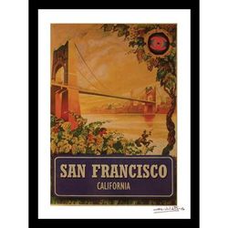 Vintage San Francisco Bridge 14x18 Framed Print by Venice Beach Collections Inc in Tan Blue