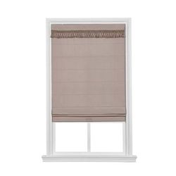 Wide Width Cordless Tassel Trim Valance Flat Roman Shade by Whole Space Industries in Khaki (Size 27" W 64" L)