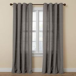 Wide Width Poly Cotton Canvas Grommet Panel by BrylaneHome in Charcoal (Size 48" W 63" L) Window Curtain Drape
