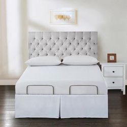 Bed Maker's Adjustable Bed Wrap-Around 15" Tailored Bedskirt by Levinsohn Textiles in White (Size QUEEN)