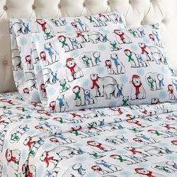 Micro Flannel® Polar Bear Snowflake Print Sheet Set by Shavel Home Products in Flannel (Size CALKNG)
