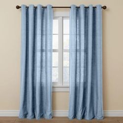 Wide Width Poly Cotton Canvas Grommet Panel by BrylaneHome in Carolina Blue (Size 48" W 45" L) Window Curtain Drape