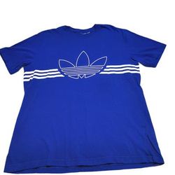 Adidas Tops | Adidas Blue Three Stripe Cap Sleeve Shirt Size L | Color: Blue/White | Size: L