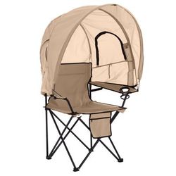 Oversized Camp Chair with Canopy by BrylaneHome in Taupe Shade Folding Chair, 2 Cupholders