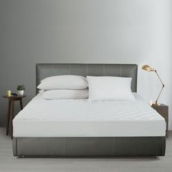 All-In-One Repreve Recycled Soft Terry Fitted Mattress Pad, Twin by Levinsohn Textiles in White (Size QUEEN)