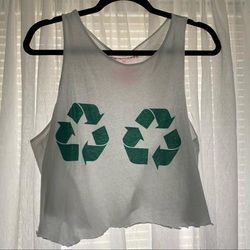 Urban Outfitters Tops | Graphic Crop Top | Color: Green/White | Size: M