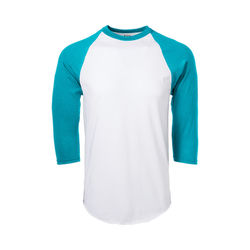 Soffe M209 Adult Classic Baseball Jersey T-Shirt in White/Teal size 2X | Cotton Polyester