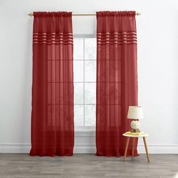 Wide Width BH Studio Sheer Voile Pleated Rod-Pocket Panel by BH Studio in Burgundy (Size 56" W 95" L) Window Curtain
