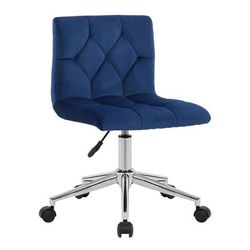 Amali Blue Velvet Upholstered Adjustable Height Swivel Office Chair with Wheel Base - Glamour Home GHTSC-1464