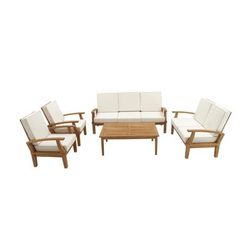 Juniper + Ivory Set of 5 77 In., 54 In., 30 In. Traditional Outdoor Seating Set Brown Teak Wood - Juniper + Ivory 77842