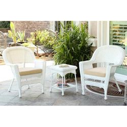 White Wicker Chair And End Table Set With Ivory Chair Cushion- Jeco Wholesale W00206_2-CES001