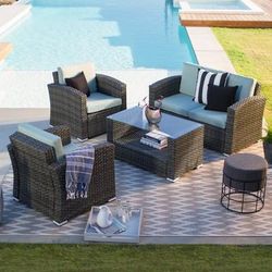 Nefeli Resin Wicker 4 Piece Patio Conversation Set With 3Inch Cushions- Jeco Wholesale W00607