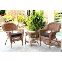 Honey Wicker Chair And End Table Set With Black Chair Cushion- Jeco Wholesale W00205_2-CES017