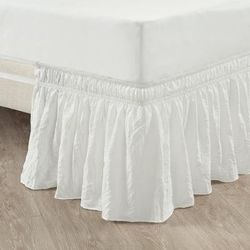 Ruched Ruffle Elastic Easy Wrap Around Bedskirt White Single Twin/Twin-XL/Full - Lush Decor 16T005503