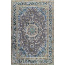 Floral Distressed Persian Mashad Wool Area Rug Hand-knotted Carpet - 9'6" x 12'7"