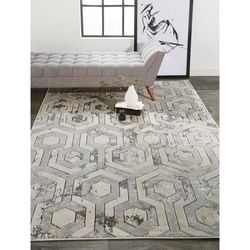 Orin Metallic Architectural Rug, Ivory Sand/Silver, Area Rug