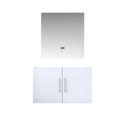 30 inch Glossy White Single Vanity with no Top and 30 inch LED Mirror - Lexora Home LG192230DM00LM30