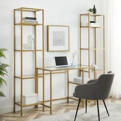 Aimee 3Pc Desk And Etagere Set Soft Gold - Desk & 2 Narrow Etageres - Crosley KF65005GL