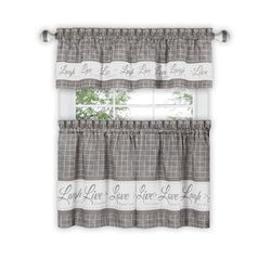 Live, Love, Laugh Window Curtain Tier Pair and Valance Set - 58x24 by Achim Home Décor in Grey