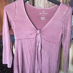 American Eagle Outfitters Tops | Ae Soft And Sexy Stretchy 3/4 Sleeve Shirt Xs | Color: Purple/Red/Tan | Size: Xs