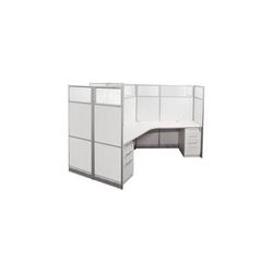 67"H White Laminate 3-Person Cubicle - 131" x 114" Starter Workstation