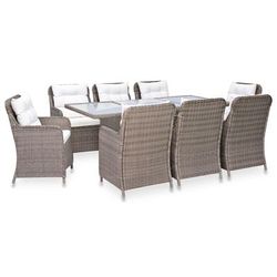 vidaXL Set da Pranzo da Giardino 9 pz con Cuscini Polyrattan Marrone