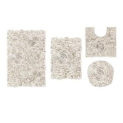 Bell Flower 4 Piece Set Bath Rug Collection by Home Weavers Inc in Ivory