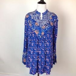 Free People Tops | Free People Peasant Top Womens Small | Color: Blue/Orange | Size: S