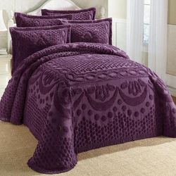 100% Cotton Georgia Chenille Bedspread by BrylaneHome in Eggplant (Size QUEEN)