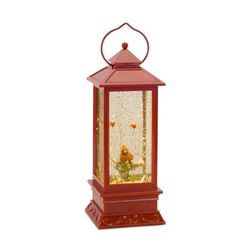 "Lighted Snow Globe Cardinals Lantern 4"SQx11"H Plastic - Melrose International 68564DS"