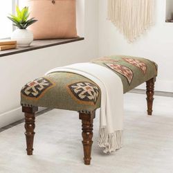 Oslob 18"H x 48"W x 16"D Rustic Upholstered Bench Handwoven Jute Beige/Charcoal/Grass Green/Mustard/Sage/Olive/Rust/Brick Red/Rust/Wood/Camel/Dark Brown Bench - Boutique Rugs