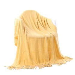 Battilo Home Cable Knit Woven Luxury Throw Blanket With Tasseled Ends, 50"x60" by Battilo Home in Yellow (Size 50" X 60")