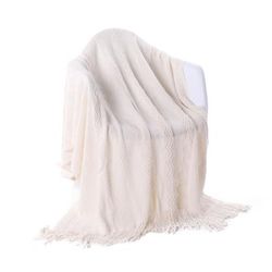 Battilo Home Intricate Woven Throw Blanket with Raised Patterns and Tasseled End, 50"L x 60"W by Battilo Home in Cream (Size 50" X 60")