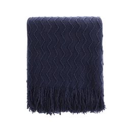 Battilo Home Lightweight Throw Blanket Textured Solid Soft Sofa Couch Cover Decorative Knitted Blank by Battilo Home in Navy (Size 50" X 60")