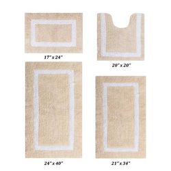 Hotel Collections Bath Mat Rug 4 Piece Set (17" X 24" | 20" X 20" | 21" X 34" | 24" X 40") by Better Trends in Sand White