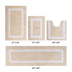 Hotel Collectionis Bath Mat Rug 4 Piece Set (17" x 24" | 20" x 20" | 21" x 34" | 20" x 60") by Better Trends in Sand White
