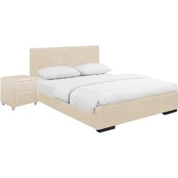 Hindes Upholstered Platform Bed, Beige, Twin with 1 Nightstand - Camden Isle Furniture 86951