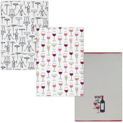 Designer Print Towel Set/3- Farmhouse by Mu Kitchen in Multi Wine