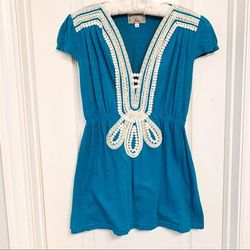 Anthropologie Tops | Anthropologie Turquoise Peasant Top | Color: Blue/Cream | Size: S